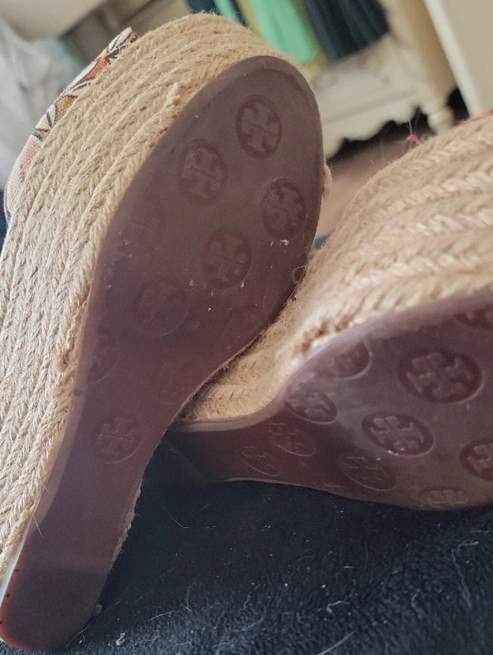 Tory Burch Floral Espadrille Wedges in Purple and Tan